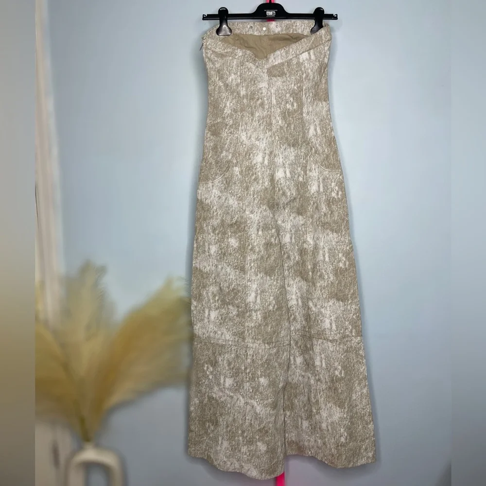 Zara Beige Printed Linen Blend Wide Leg Jumpsuit size small